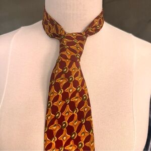 Ralph Lauren Chaps Silk Tie Vintage Geometrics Burgundy Multicolor Necktie